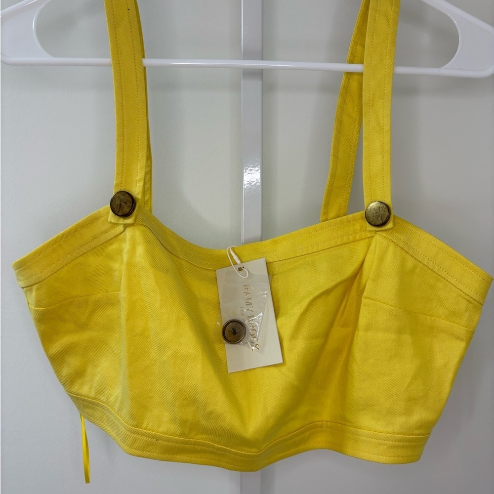 Ramy Brook Emme Linen Crop Top Yellow Strappy Bustier Size 6